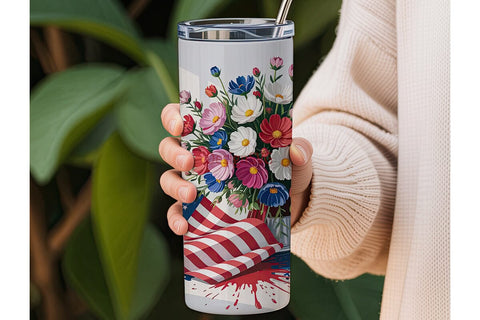 Patriotic Floral 20oz Tumbler Wrap Sublimation DesignSVG 