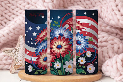 Patriotic Floral 20oz Tumbler Wrap Sublimation DesignSVG 
