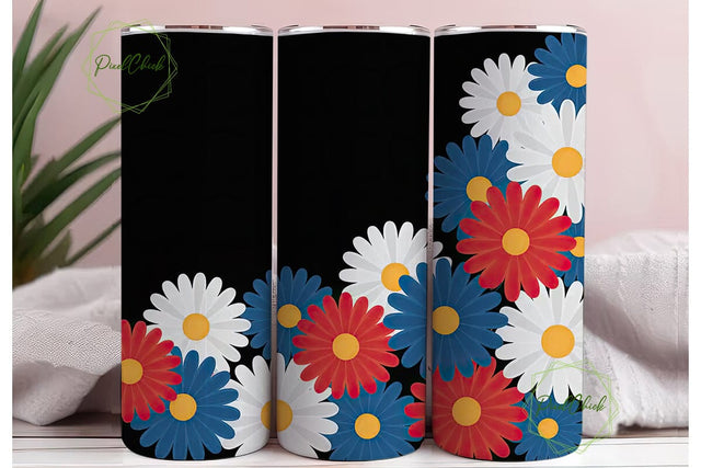 Patriotic Floral 20oz Tumbler Wrap Sublimation PixelChick 