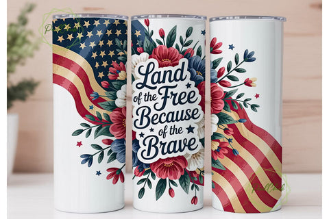 Patriotic Floral 20oz Tumbler Wrap Sublimation PixelChick 