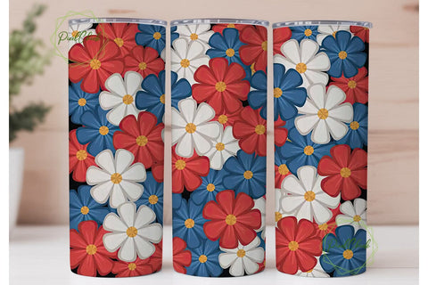 Patriotic Floral 20oz Tumbler Wrap Sublimation PixelChick 