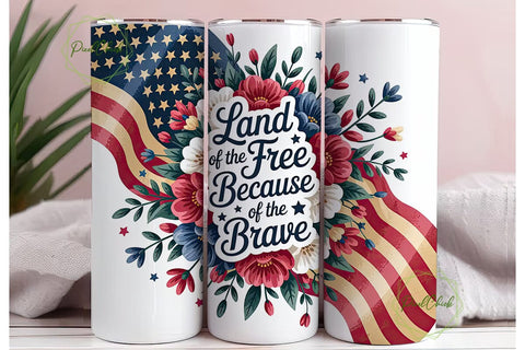Patriotic Floral 20oz Tumbler Wrap Sublimation PixelChick 