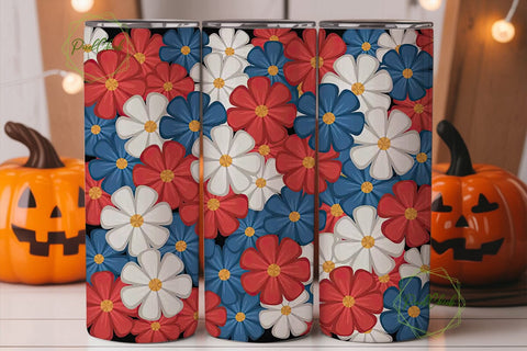 Patriotic Floral 20oz Tumbler Wrap Sublimation PixelChick 