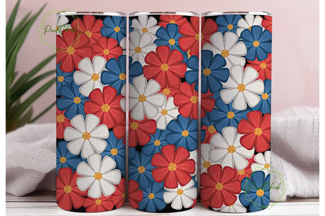 Patriotic Floral 20oz Tumbler Wrap Sublimation PixelChick 