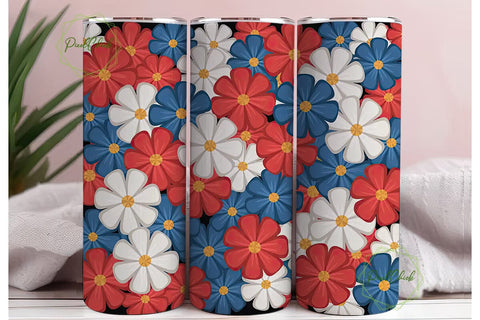 Patriotic Floral 20oz Tumbler Wrap Sublimation PixelChick 