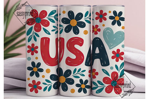 Patriotic Floral 20oz Tumbler Wrap Sublimation sassyprint 