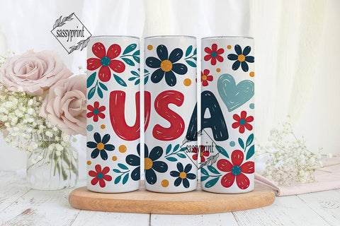 Patriotic Floral 20oz Tumbler Wrap Sublimation sassyprint 