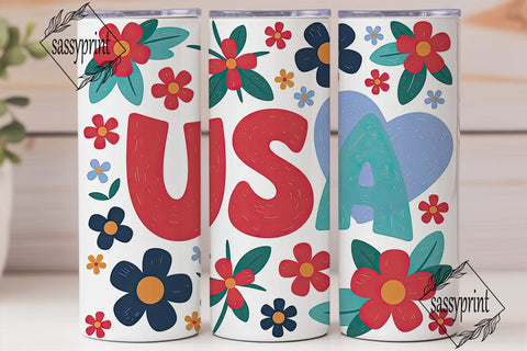 Patriotic Floral 20oz Tumbler Wrap Sublimation sassyprint 