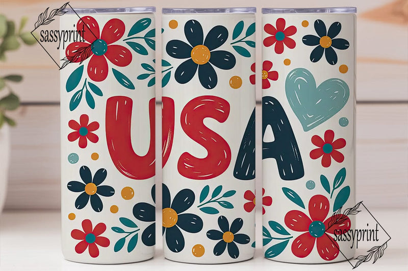 Patriotic Floral 20oz Tumbler Wrap Sublimation sassyprint 