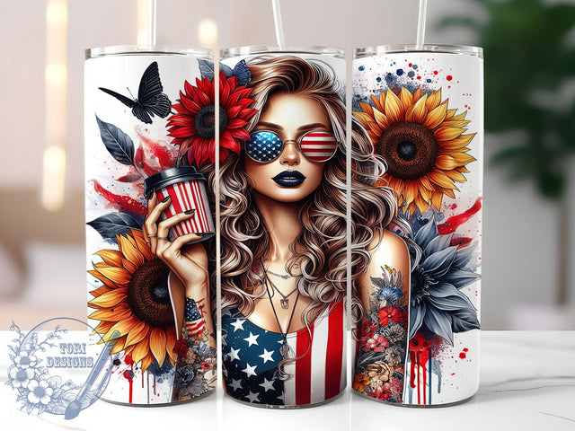Patriotic Floral 4th of July Tumbler, USA Women Tumbler, 4th Of July Wrap, 20oz Sublimation Design, American Flag Flowers, Independence Day Tumbler, Red White Blue Gift Sublimation ToriDesigns 