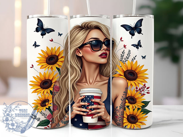 Patriotic Floral 4th of July Tumbler, USA Women Tumbler, 4th Of July Wrap, 20oz Sublimation Design, American Flag Flowers, Independence Day Tumbler, Red White Blue Gift Sublimation ToriDesigns 