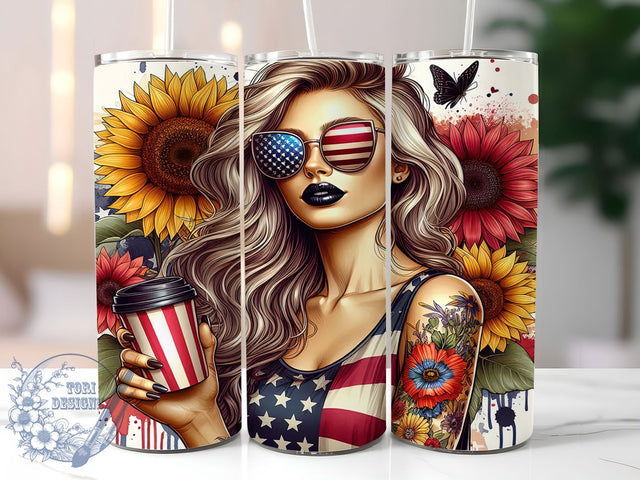 Patriotic Floral 4th of July Tumbler, USA Women Tumbler, 4th Of July Wrap, 20oz Sublimation Design, American Flag Flowers, Independence Day Tumbler, Red White Blue Gift Sublimation ToriDesigns 