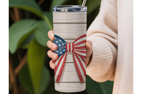 Patriotic Floral Bow 20oz Tumbler Wrap Sublimation DesignSVG 