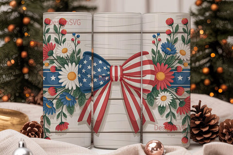Patriotic Floral Bow 20oz Tumbler Wrap Sublimation DesignSVG 