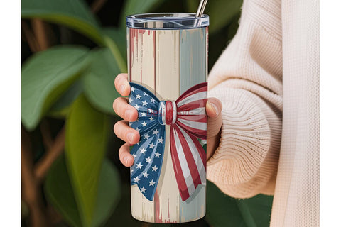 Patriotic Floral Bow 20oz Tumbler Wrap Sublimation DesignSVG 