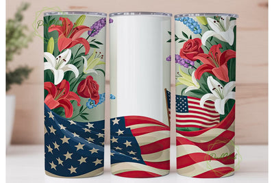 Patriotic Floral Flag 20oz Tumbler Wrap Sublimation PixelChick 