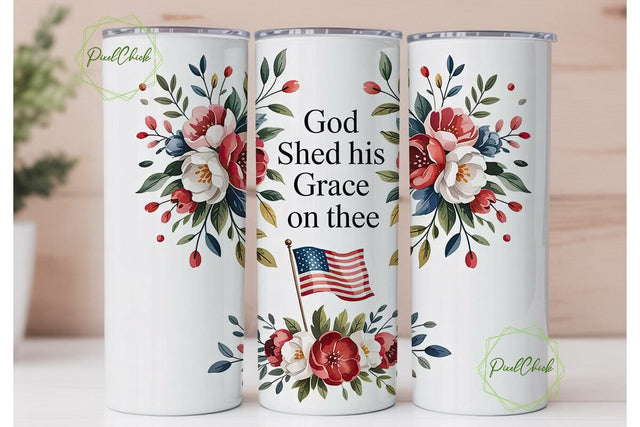 Patriotic Floral God's Grace Tumbler Sublimation PixelChick 