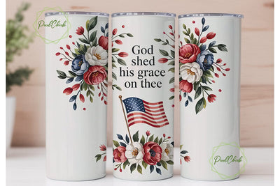 Patriotic Floral God's Grace Tumbler Sublimation PixelChick 