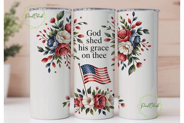 Patriotic Floral God's Grace Tumbler Sublimation PixelChick 