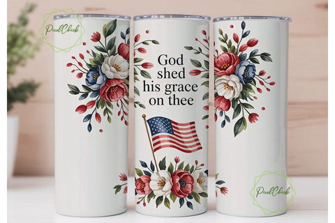 Patriotic Floral God's Grace Tumbler Sublimation PixelChick 