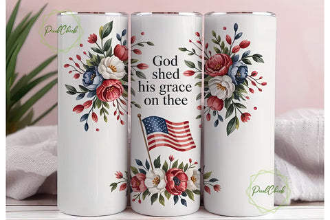 Patriotic Floral God's Grace Tumbler Sublimation PixelChick 