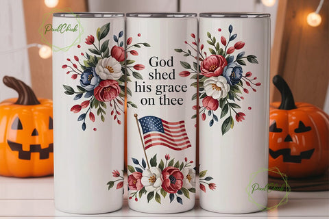 Patriotic Floral God's Grace Tumbler Sublimation PixelChick 