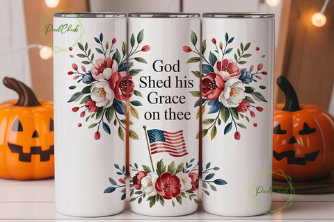 Patriotic Floral God's Grace Tumbler Sublimation PixelChick 