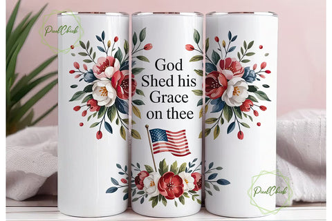 Patriotic Floral God's Grace Tumbler Sublimation PixelChick 