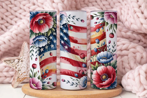 Patriotic Floral Tumbler Wrap PNG Sublimation DesignSVG 