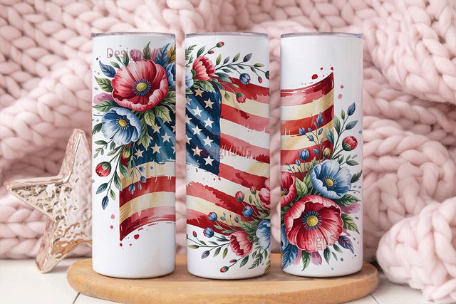 Patriotic Floral Tumbler Wrap PNG Sublimation DesignSVG 
