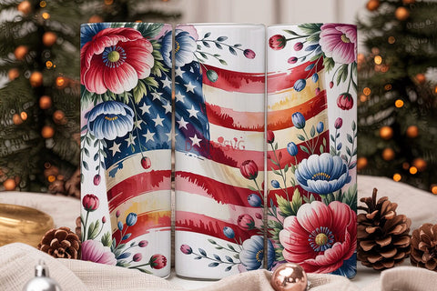 Patriotic Floral Tumbler Wrap PNG Sublimation DesignSVG 