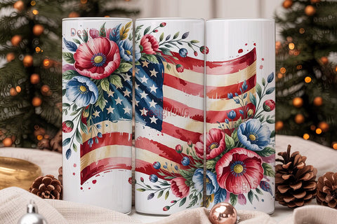Patriotic Floral Tumbler Wrap PNG Sublimation DesignSVG 