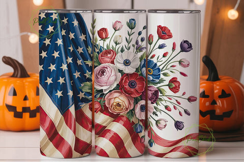 Patriotic Floral Tumbler Wrap Sublimation PixelChick 
