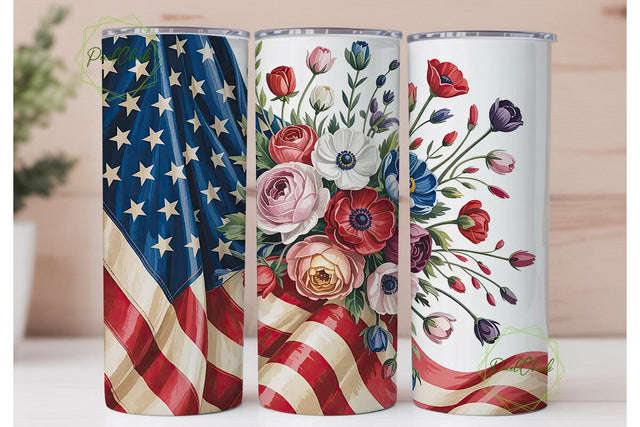 Patriotic Floral Tumbler Wrap Sublimation PixelChick 