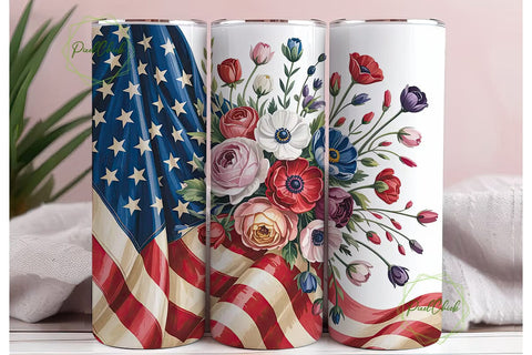 Patriotic Floral Tumbler Wrap Sublimation PixelChick 
