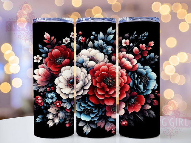 Patriotic Floral USA Tumbler Wrap, 20oz Sublimation Wrap, Red White Blue Cup, Floral USA Tumbler, American Pride Design, Fourth of July Tumbler, Summer Floral Tumbler Sublimation SvggirlplusArt 