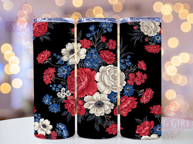 Patriotic Floral USA Tumbler Wrap, 20oz Sublimation Wrap, Red White Blue Cup, Floral USA Tumbler, American Pride Design, Fourth of July Tumbler, Summer Floral Tumbler Sublimation SvggirlplusArt 