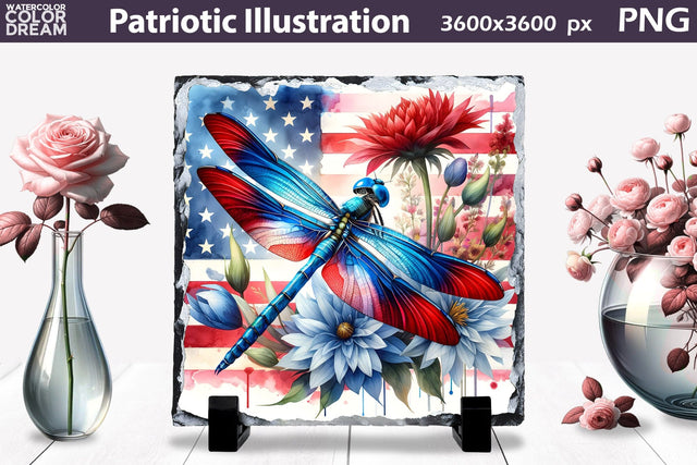 Patriotic Flowers Illustration | Slate Sublimation Design Sublimation WatercolorColorDream 
