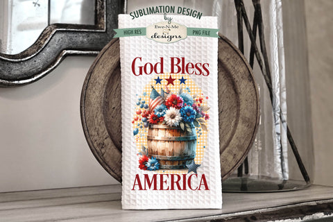 Patriotic Flowers In Barrels Sublimation Designs for Kitchen Towels - July 4th PNG Sublimation Ewe-N-Me Designs 