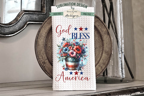 Patriotic Flowers In Buckets Sublimation Designs for Kitchen Towels - July 4th PNG Sublimation Ewe-N-Me Designs 