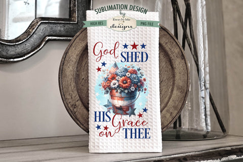 Patriotic Flowers In Buckets Sublimation Designs for Kitchen Towels - July 4th PNG Sublimation Ewe-N-Me Designs 