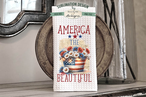 Patriotic Flowers in Wash Tub with Fairy Lights - Sublimation Dish Towel Designs Sublimation Ewe-N-Me Designs 