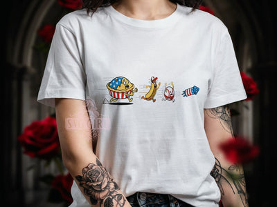 Patriotic Food Comic T-Shirt PNG, Retro Comic, American Pie, Hot Dog Hat, Sublimation PNG, Baseball Character, Firework Rocket Sublimation SvggirlplusArt 