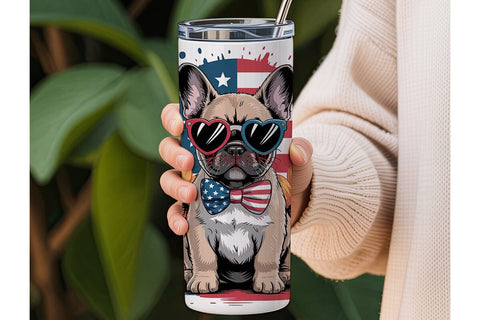 Patriotic Frenchie 20oz Tumbler Wrap Sublimation DesignSVG 