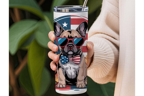 Patriotic Frenchie 20oz Tumbler Wrap Sublimation DesignSVG 