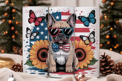 Patriotic Frenchie 20oz Tumbler Wrap Sublimation DesignSVG 