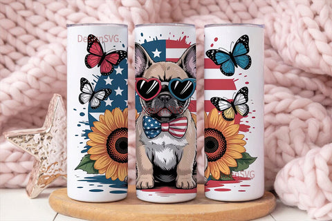 Patriotic Frenchie 20oz Tumbler Wrap Sublimation DesignSVG 