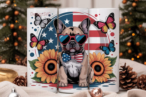 Patriotic Frenchie 20oz Tumbler Wrap Sublimation DesignSVG 