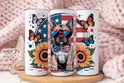 Patriotic Frenchie 20oz Tumbler Wrap Sublimation DesignSVG 