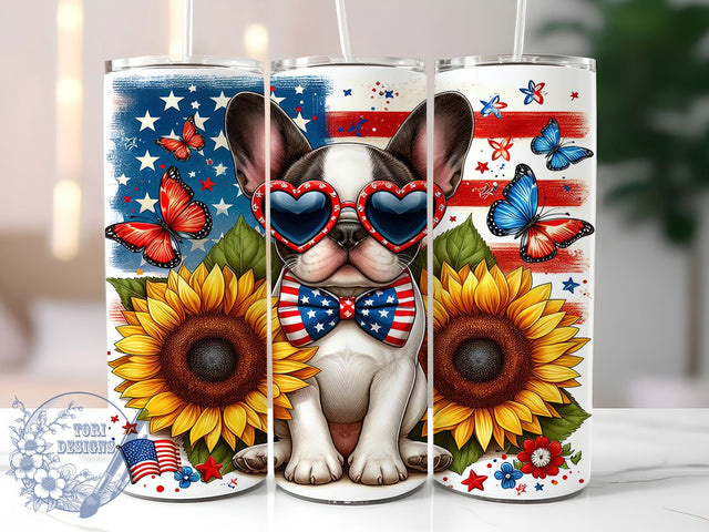 Patriotic Frenchie 4th of July Tumbler, Frenchie Dog Tumbler, Patriotic Dog Wrap, 20oz Sublimation Design, American Flag French Bulldog, Independence Day Tumbler, Cute Puppy Gift Sublimation ToriDesigns 